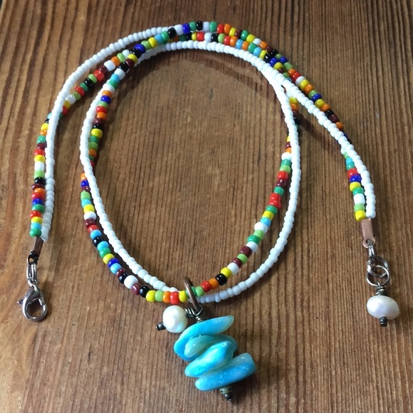 Ladies Double Strand Beaded Necklace, White/Multi-Color Handmade Ladies Necklace - Picture 9 of 9